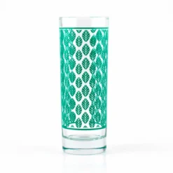 Outlet ⌛ BarMan BarConic® Collins Glass - Dark Green Retro Leaves Pattern - 9.5 Ounce 🛒
