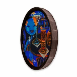 Best Pirce ⌛ BarMan Blue Hula Wood Barrel Top Sign/Clock 🧨 -Barman Sales Store BarrelTop SideAngledView BT KC BARR CB HULA 700x700
