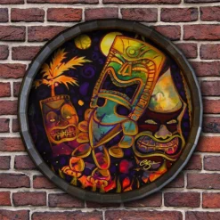 Coupon ⭐ BarMan Tiki Fire Night Wood Barrel Top Sign/Clock ❤️ -Barman Sales Store BarrelTop StraightFlatView BT KC BARR CB FIRE 700x700