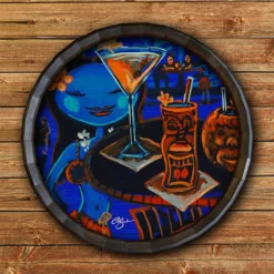 Best Pirce ⌛ BarMan Blue Hula Wood Barrel Top Sign/Clock 🧨 -Barman Sales Store BarrelTop StraightFlatView BT KC BARR CB HULA 700x700