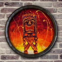 New ⌛ BarMan Tiki Hot Lava Wood Barrel Top Sign/Clock 🎁 -Barman Sales Store BarrelTop StraightFlatView BT KC BARR CB LAVA 700x700