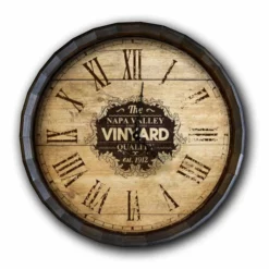 Best Pirce 🔥 BarMan Large Vineyard Roman Numeral Wood Barrel Top Clock 💯