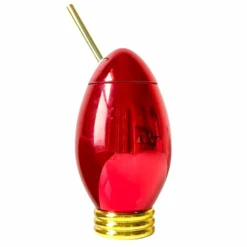 Best Sale ❤️ BarMan Red 🛒 Christmas Light Bulb Novelty Cup W/Lid & Straw - 24 Oz. ❤️