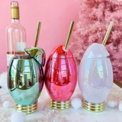 Budget 🤩 BarMan 🤩 Christmas Light Bulb Novelty Cups W/Lids & Straws - Set Of 3 - 12 Oz. ❤️ -Barman Sales Store DW XMASLIGHTS SET 3 700x700