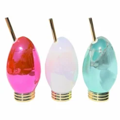 Budget 🤩 BarMan 🤩 Christmas Light Bulb Novelty Cups W/Lids & Straws - Set Of 3 - 12 Oz. ❤️