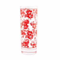 Outlet 🔥 BarMan BARCONIC® COLLINS GLASS - RED HIBISCUS PATTERN - 9.5 OUNCE ✔️