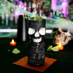 Hot Sale 👏 BarMan BarConic® Tiki Drinkware - Skeleton - 10 Ounce ⭐ -Barman Sales Store ceramic skeleton tiki mug glass on bar 700x700
