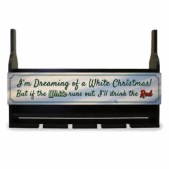 Discount 🎉 BarMan Wall Mounted Wine Bottle & Glass Hanging Shelf W/ White Christmas Plaque ✔️