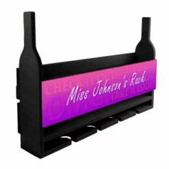 Outlet 👍 BarMan CUSTOMIZABLE Wall Mounted Wine Bottle & Glass Hanging Shelf W/ Fun Pink Plaque 🔥 -Barman Sales Store customizable mounted wine glass hanging shelf side miss white bg 800x800 700x700
