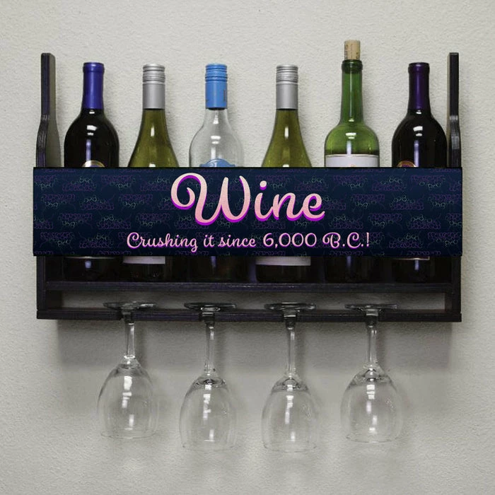 Cheap ⭐ BarMan Wall Mounted Wine Bottle & Glass Hanging Shelf W/ Grapes Crushing It Plaque ❤️ 2 Cheap ⭐ BarMan Wall Mounted Wine Bottle & Glass Hanging Shelf W/ Grapes Crushing It Plaque ❤️ - Image 2