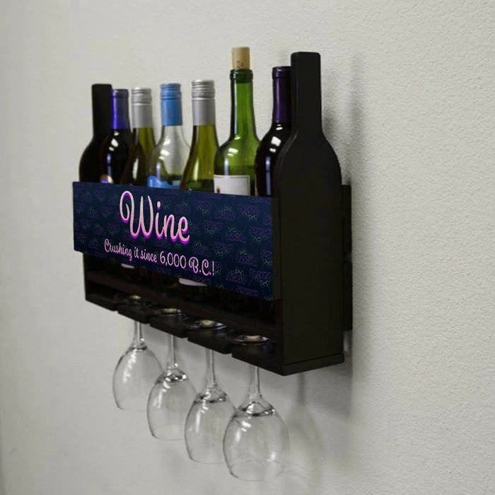Cheap ⭐ BarMan Wall Mounted Wine Bottle & Glass Hanging Shelf W/ Grapes Crushing It Plaque ❤️ 4 Cheap ⭐ BarMan Wall Mounted Wine Bottle & Glass Hanging Shelf W/ Grapes Crushing It Plaque ❤️ - Image 4