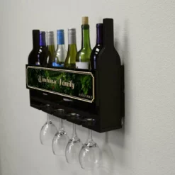Flash Sale ✨ BarMan CUSTOMIZABLE Wall Mounted Wine Bottle & Glass Hanging Shelf W/ Painted Vineyard Plaque ✔️ -Barman Sales Store customizable wall wine glass hanging shelf bottles glasses side grapes 700x700