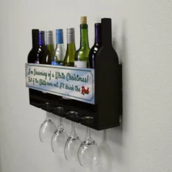 Discount 🎉 BarMan Wall Mounted Wine Bottle & Glass Hanging Shelf W/ White Christmas Plaque ✔️ -Barman Sales Store customizable wall wine glass hanging shelf bottles glasses side xmas 700x700