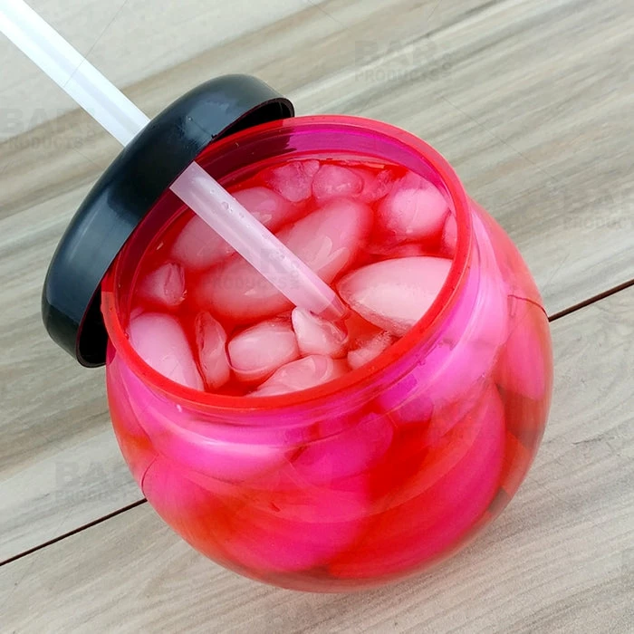 Wholesale ✨ BarMan BarConic® Pink Fishbowl Plastic Drinkware - 20 Ounce - With Lid And Straw 😍 2 Wholesale ✨ BarMan BarConic® Pink Fishbowl Plastic Drinkware - 20 Ounce - With Lid And Straw 😍 - Image 2