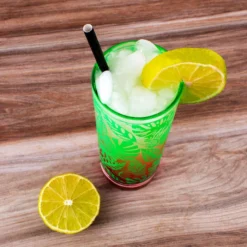 Cheap ✔️ BarMan BarConic® Collins Glass- Tropical Leaves Pattern - 9.5 Ounce 🛒 -Barman Sales Store green leaf collins scene 3 700x700