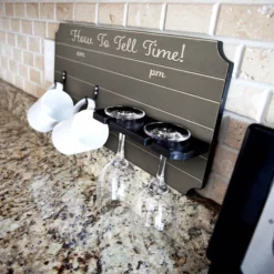 Best Pirce ✨ BarMan "How To Tell Time" Coffee Mug And Wine Glass Holder - Painted Background (Multiple Color Options) 🧨 -Barman Sales Store how to tell time coffee tea wine cup holder sign rack painted gray 700x700