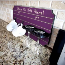 Best Pirce ✨ BarMan "How To Tell Time" Coffee Mug And Wine Glass Holder - Painted Background (Multiple Color Options) 🧨 -Barman Sales Store how to tell time coffee tea wine cup holder sign rack painted purple 700x700