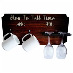 Best Sale ⌛ BarMan "How To Tell Time" Coffee Mug And Wine Glass Holder - Wood Board Background (Hardware Included) 😀
