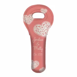 Deals ❤️ BarMan ADD YOUR NAME Wine Totes - Heart Pattern - Several Color Options ✔️ -Barman Sales Store lg wt 67 hearts add your name custom wine bottle tote coral 700x700
