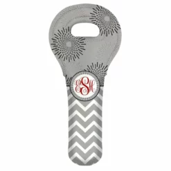 Buy ⭐ BarMan CUSTOMIZABLE Wine Tote - Monogram Design - Gray Sunburst // Chevron 🛒