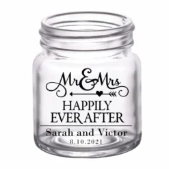 Deals 👍 BarMan CUSTOMIZABLE - 2oz Clear Mini Mason Jar Shot Glass - Mr. And Mrs. Happily 🔥