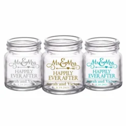 Deals 👍 BarMan CUSTOMIZABLE - 2oz Clear Mini Mason Jar Shot Glass - Mr. And Mrs. Happily 🔥 -Barman Sales Store mini mason mrmrs web trio 700x700