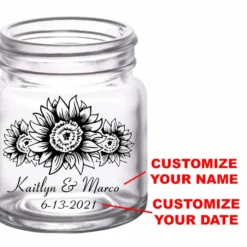 Brand new ⌛ BarMan CUSTOMIZABLE - 2oz Clear Mini Mason Jar Shot Glass - Sunflower ⭐ -Barman Sales Store mini mason sunflower web cus 700x700