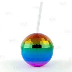 Brand new ⭐ BarMan Rainbow Disco Ball Novelty Cup - Plastic With Straw And Lid - 12 Ounce ⭐