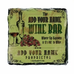 Buy 👏 BarMan CUSTOMIZABLE Rock Slate Coaster - Wine Bar Themed ✔️ -Barman Sales Store slate coaster wine bar web grn 700x700