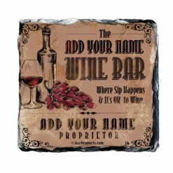 Buy 👏 BarMan CUSTOMIZABLE Rock Slate Coaster - Wine Bar Themed ✔️ -Barman Sales Store slate coaster wine bar web pnk 700x700