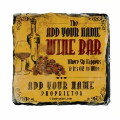 Buy 👏 BarMan CUSTOMIZABLE Rock Slate Coaster - Wine Bar Themed ✔️ -Barman Sales Store slate coaster wine bar web yel 700x700