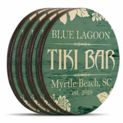 Outlet ⌛ BarMan Wooden Round Coasters - Customizable - Tiki Theme - Set Of 4 ✨