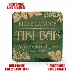 Brand new ⌛ BarMan Wooden Square Coasters - Customizable - Tiki Theme - Set Of 4 😉 -Barman Sales Store wood coasters tiki web 1 700x700